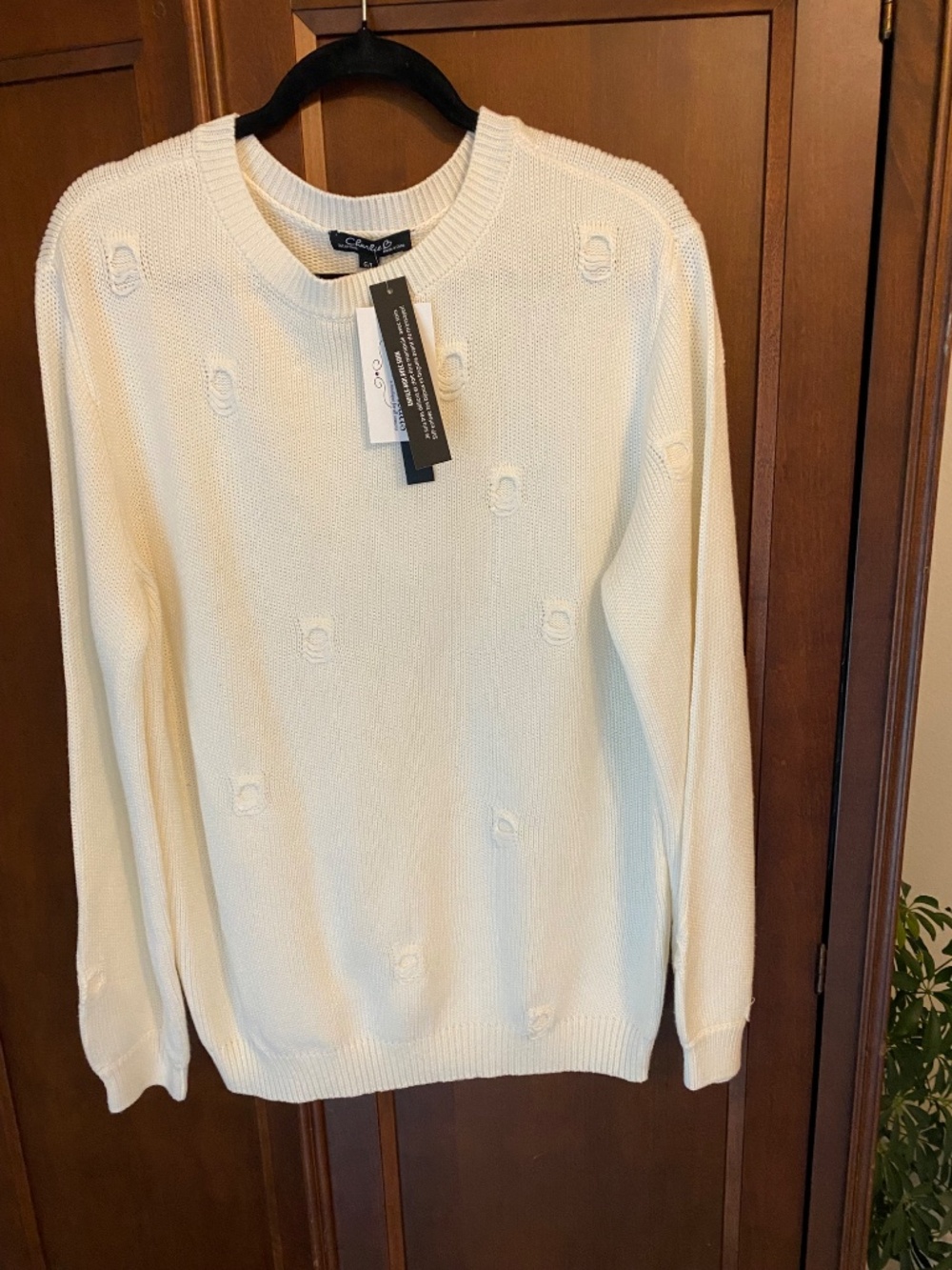 Charlie B Women’s Cream Distressed Knit Sweater Size L NWT - Picture 2 of 4